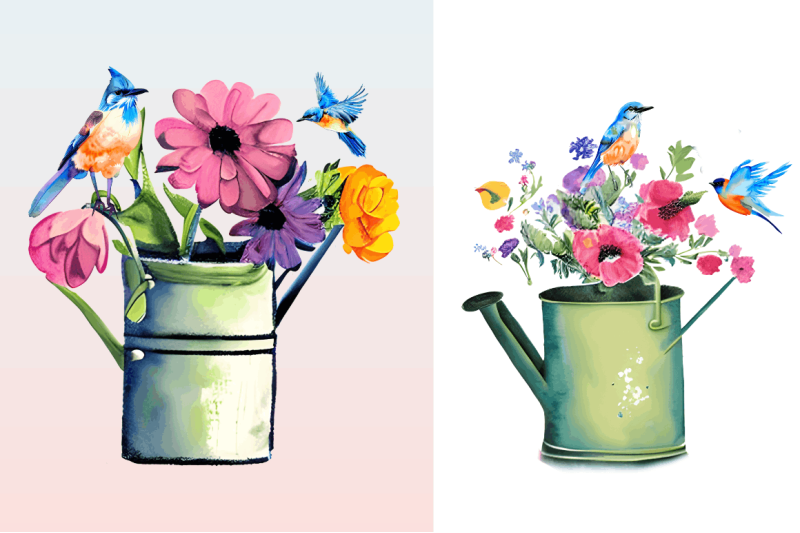 watercolor-watering-can-with-birds-clipart-bundle