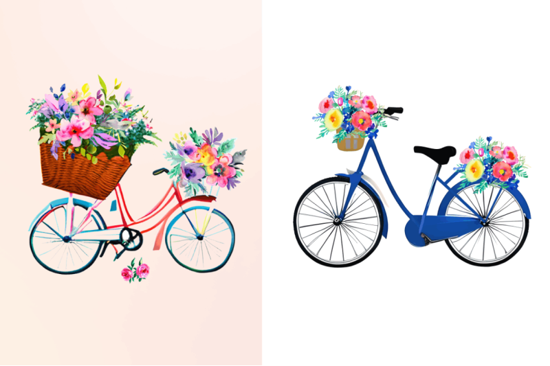 watercolor-floral-bicycle-clipart-bundle