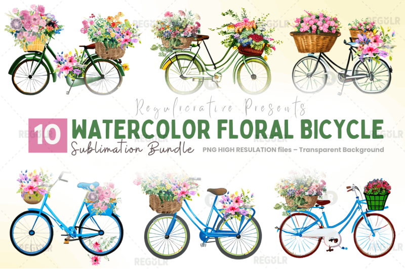 watercolor-floral-bicycle-clipart-bundle