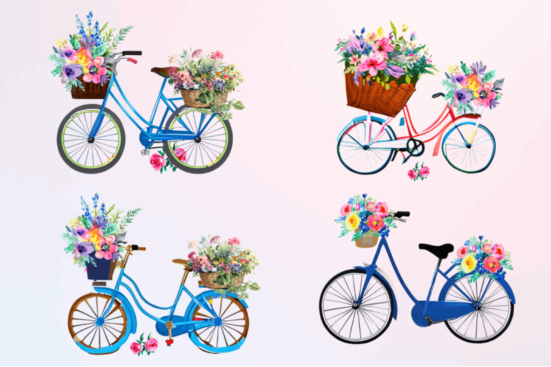 watercolor-floral-bicycle-clipart-bundle