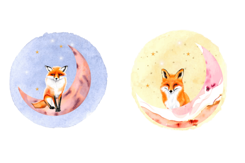 watercolor-cute-fox-on-the-moon-clipart-bundle