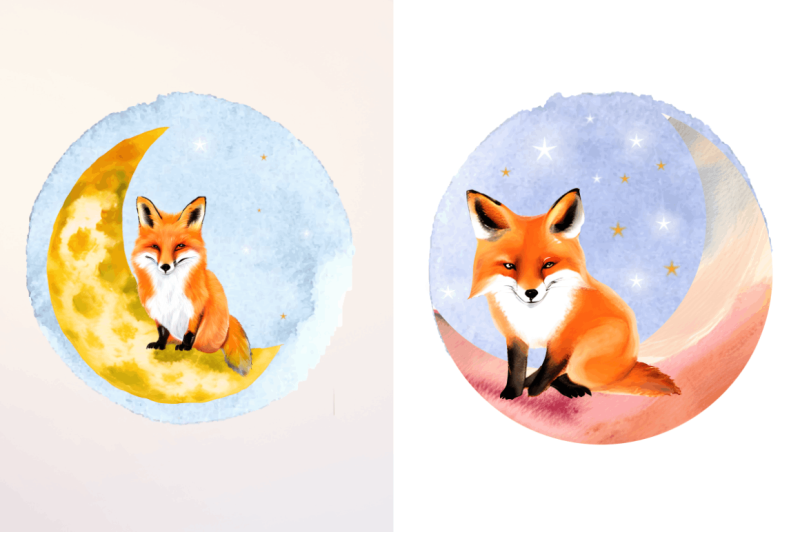 watercolor-cute-fox-on-the-moon-clipart-bundle