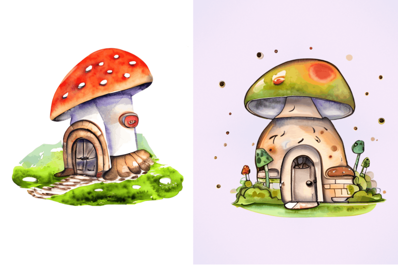 magic-mushroom-house-watercolor-clipart