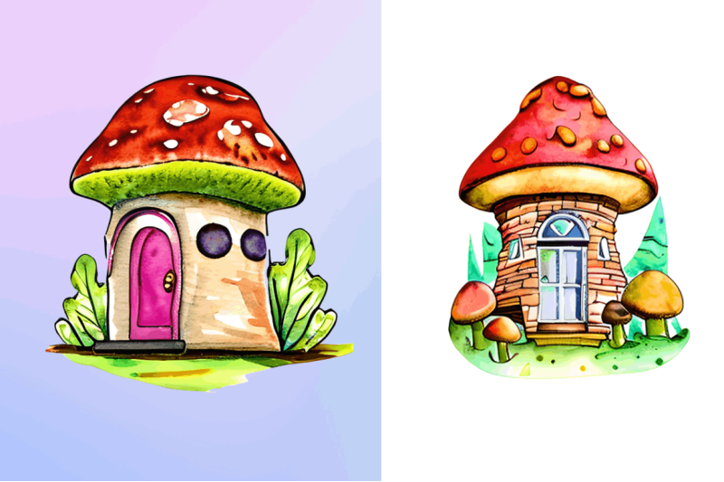 magic-mushroom-house-watercolor-clipart