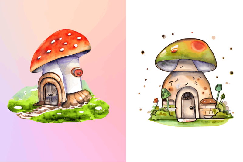 magic-mushroom-house-watercolor-clipart