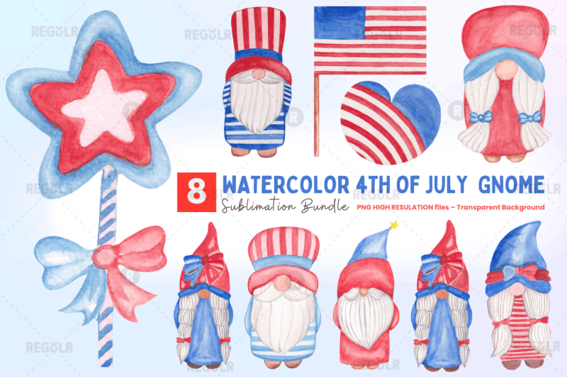 watercolor-4th-of-july-gnome-clipart-bundle