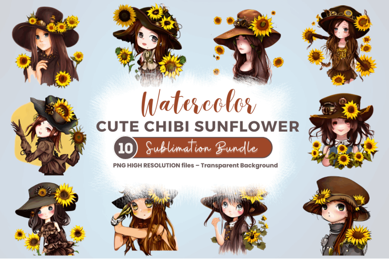 watercolor-cute-chibi-sunflower-clipart-bundle