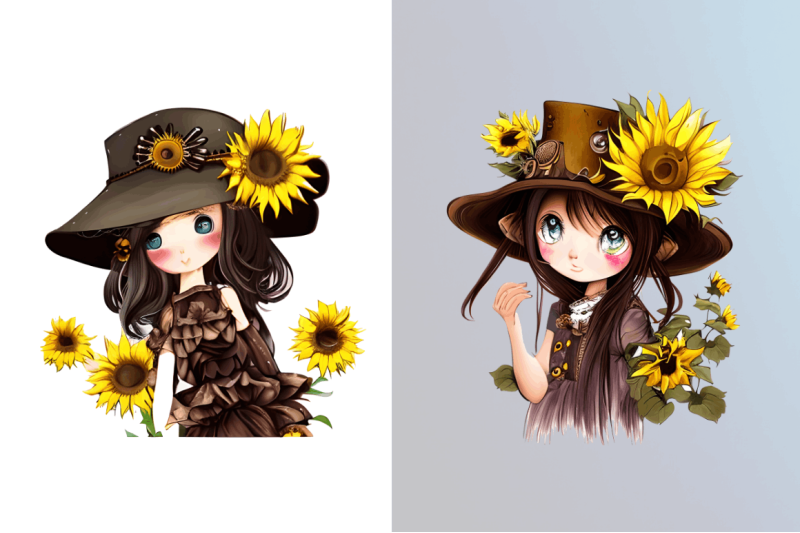 watercolor-cute-chibi-sunflower-clipart-bundle