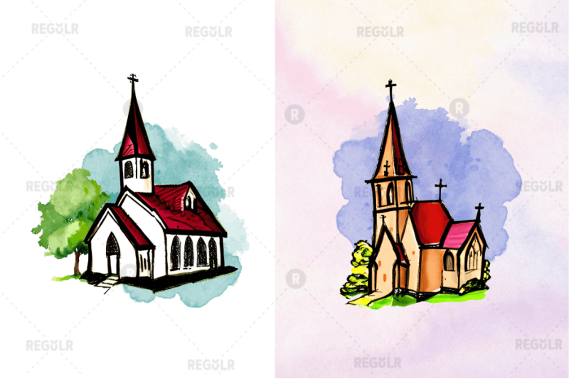 watercolor-church-sublimation-clipart-bundle