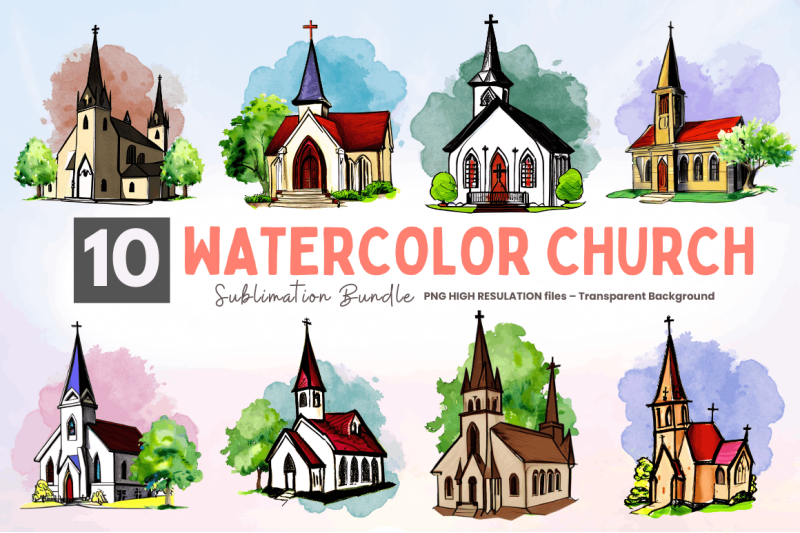 watercolor-church-sublimation-clipart-bundle