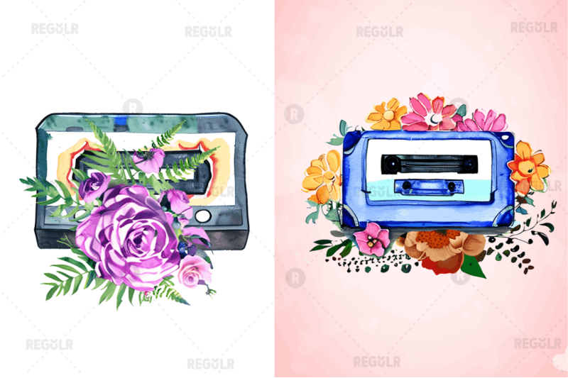 watercolor-floral-cassettes-clipart-bundle