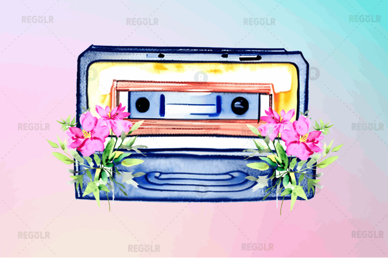 watercolor-floral-cassettes-clipart-bundle