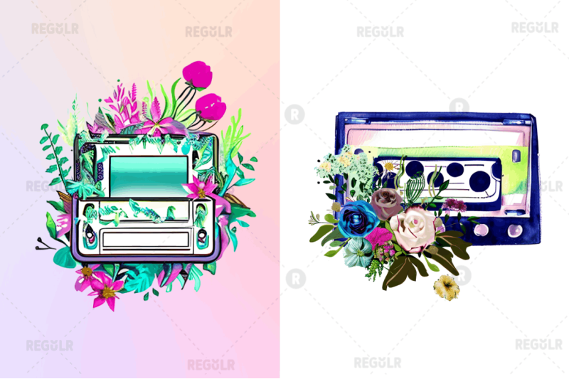 watercolor-floral-cassettes-clipart-bundle