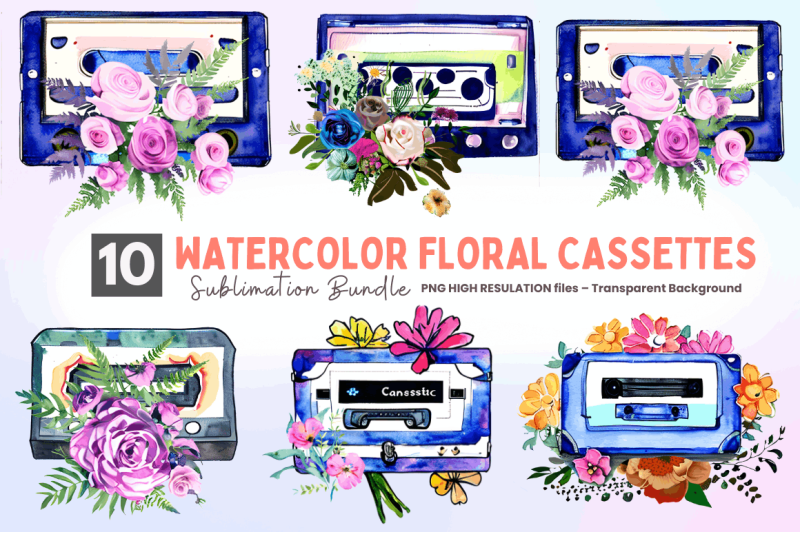 watercolor-floral-cassettes-clipart-bundle