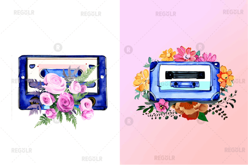 watercolor-floral-cassettes-clipart-bundle