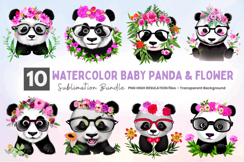 watercolor-baby-panda-and-flower-clipart-bundle