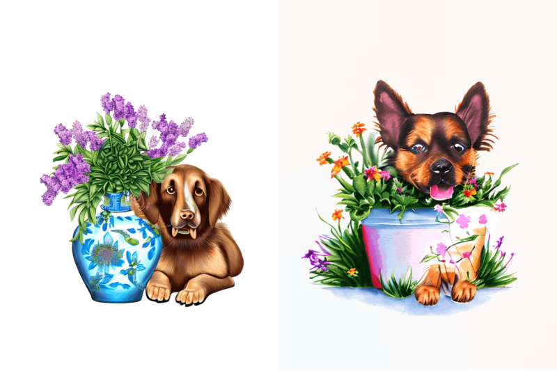 watercolor-dog-floral-clipart-bundle