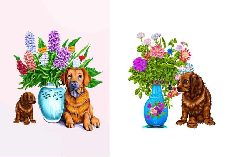 watercolor-dog-floral-clipart-bundle