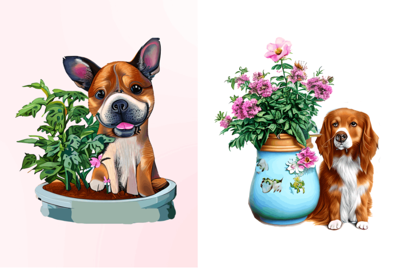 watercolor-dog-floral-clipart-bundle