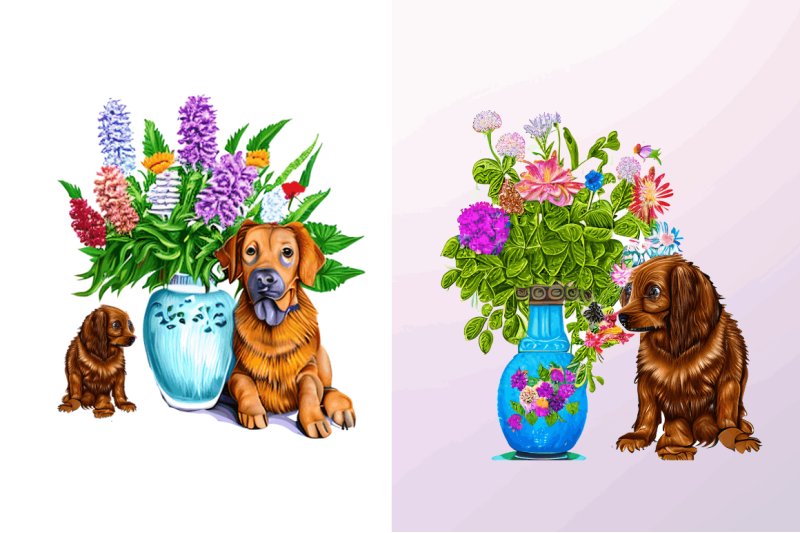 watercolor-dog-floral-clipart-bundle