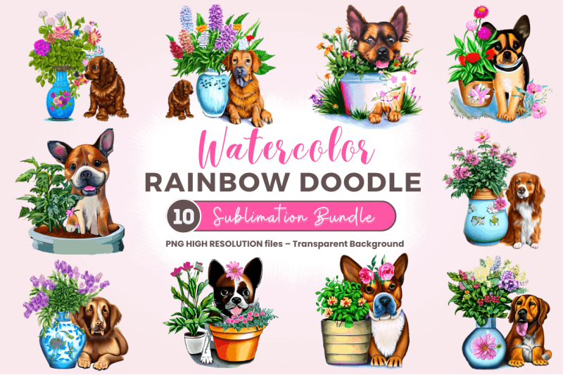 watercolor-dog-floral-clipart-bundle