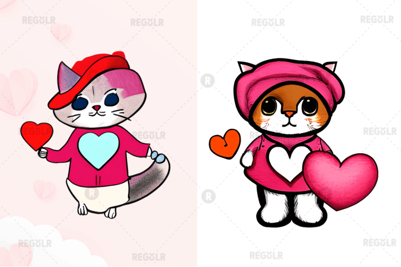 watercolor-funny-cat-valentine-clipart-bundle