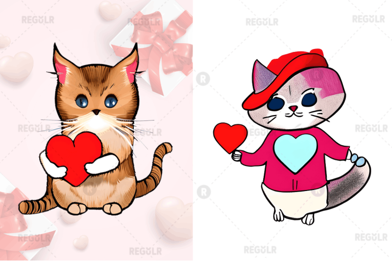 watercolor-funny-cat-valentine-clipart-bundle