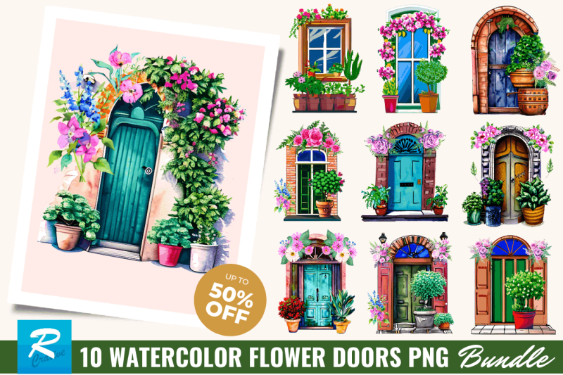 flower-doors-watercolor-clipart-bundle