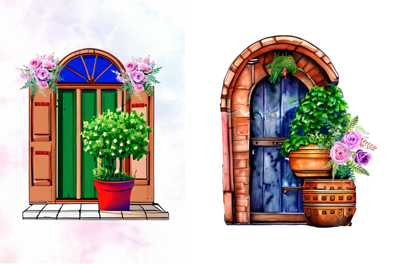 flower-doors-watercolor-clipart-bundle