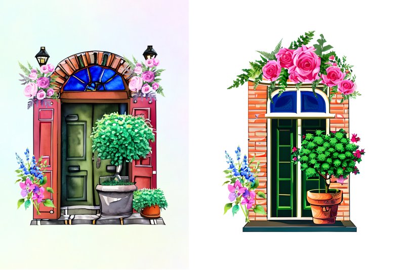 flower-doors-watercolor-clipart-bundle