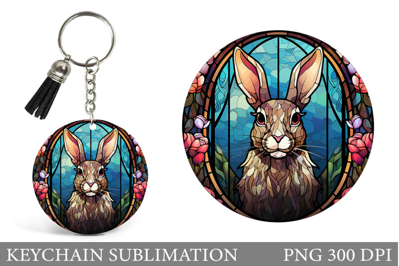 bunny-keychain-design-stained-glass-bunny-round-keychain