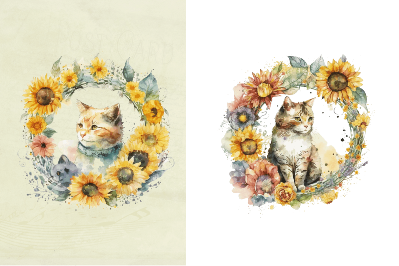 watercolor-cat-with-sunflower-bundle