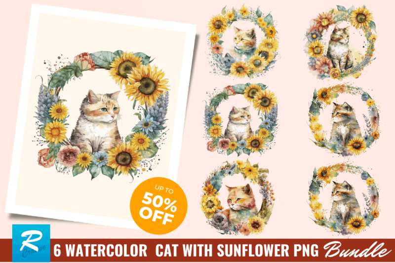 watercolor-cat-with-sunflower-bundle