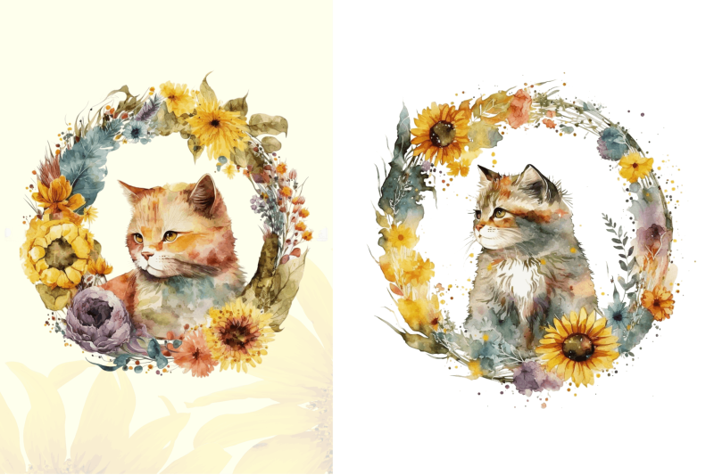 watercolor-cat-with-sunflower-bundle