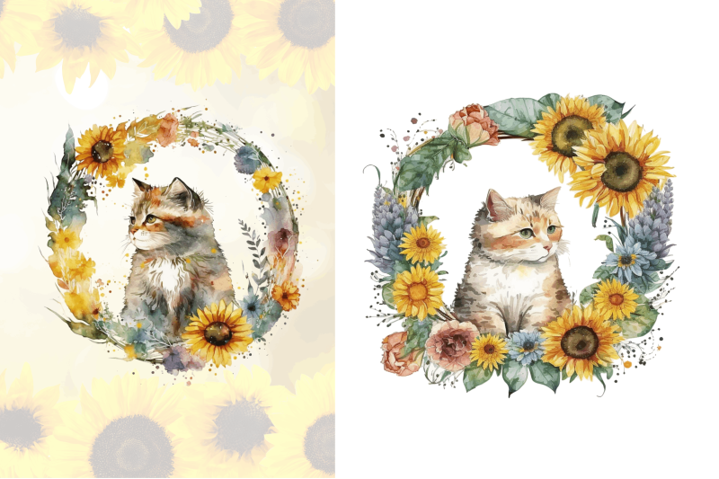 watercolor-cat-with-sunflower-bundle