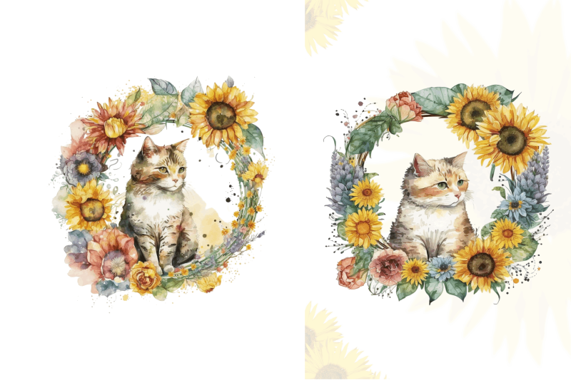 watercolor-cat-with-sunflower-bundle