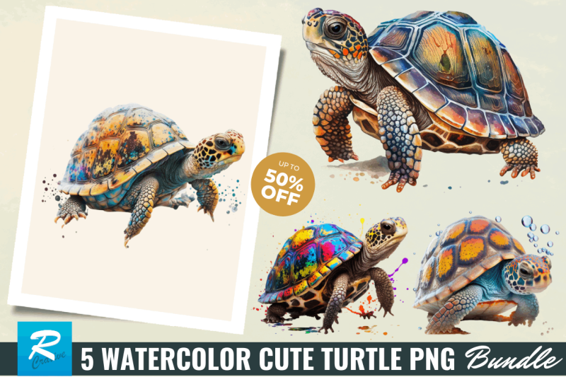 watercolor-cute-turtle-sublimation-clipart-bundle