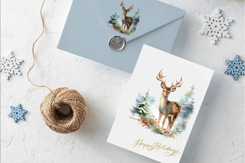 watercolor-head-deers-and-hors-christmas-clipart