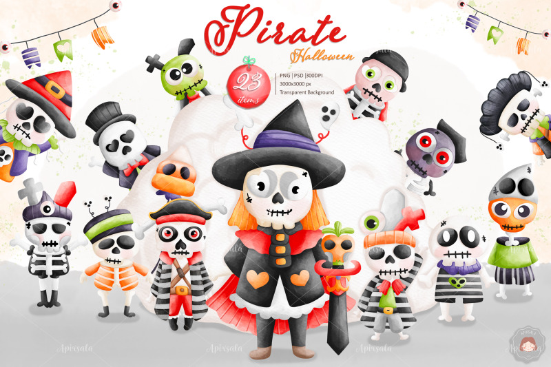 cute-pirate-halloween-watercolor-clipart-sublimation