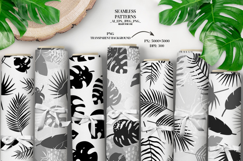 tropical-seamless-patterns-palm-leaves