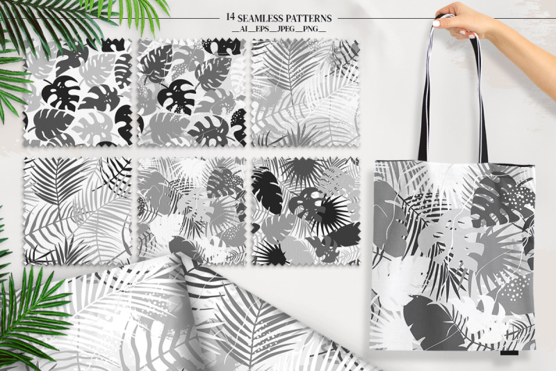 tropical-seamless-patterns-palm-leaves
