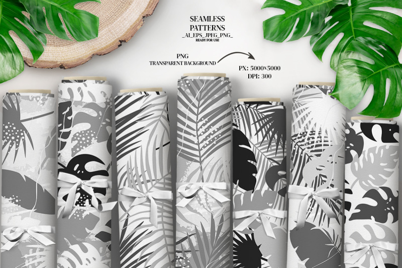 tropical-seamless-patterns-palm-leaves