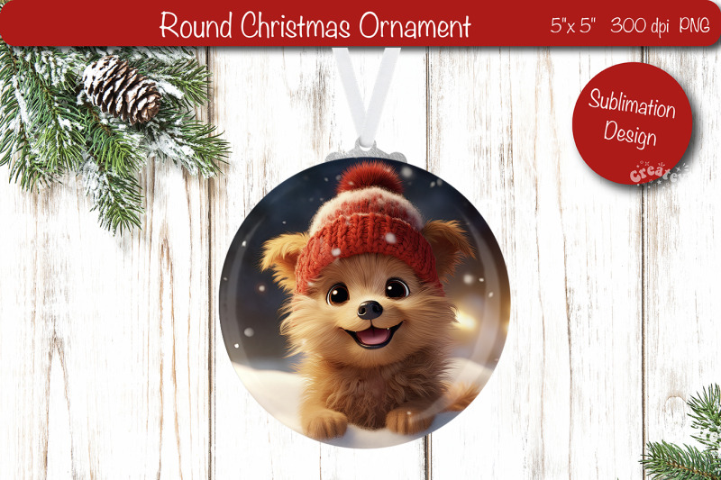 christmas-ornament-round-sublimation-christmas-puppy-png-dog