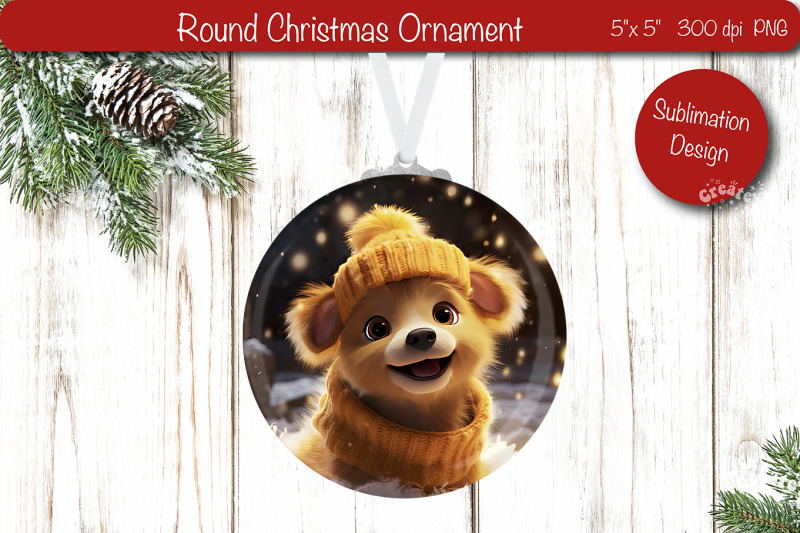 christmas-ornament-round-sublimation-christmas-puppy-png-dog