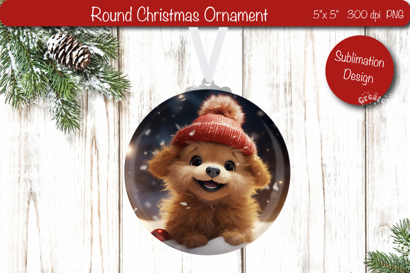 christmas-ornament-round-sublimation-christmas-puppy-png-dog