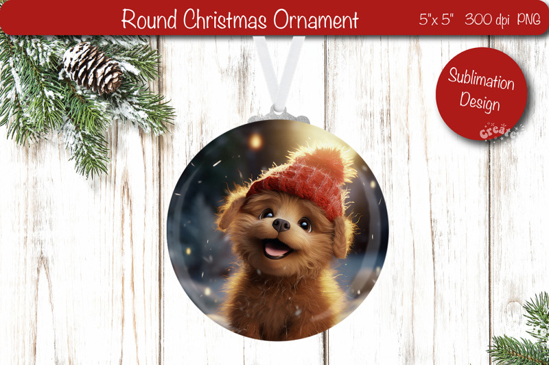 christmas-ornament-round-sublimation-christmas-puppy-png-dog