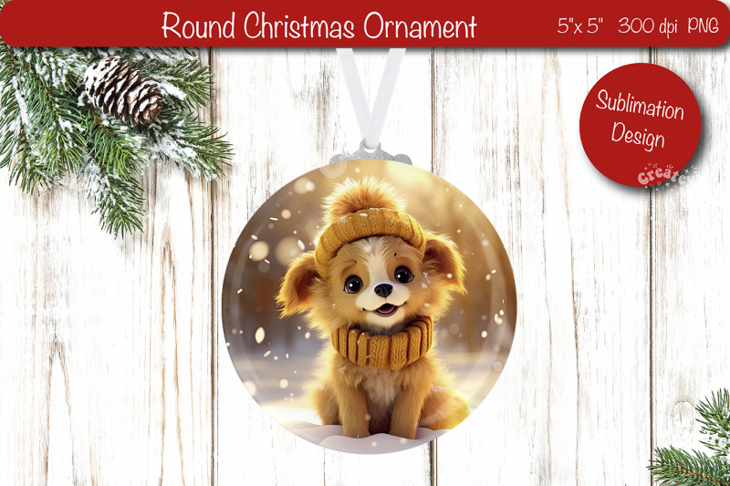 christmas-ornament-round-sublimation-christmas-puppy-png-dog