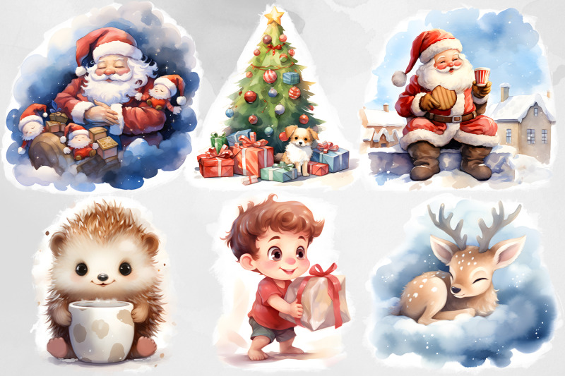 30-christmas-scenes-watercolor-clipart-festive-cute-moment