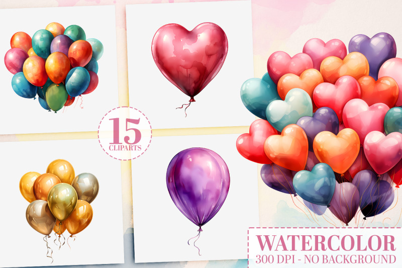 15-birthday-balloons-watercolor-clipart-pngs