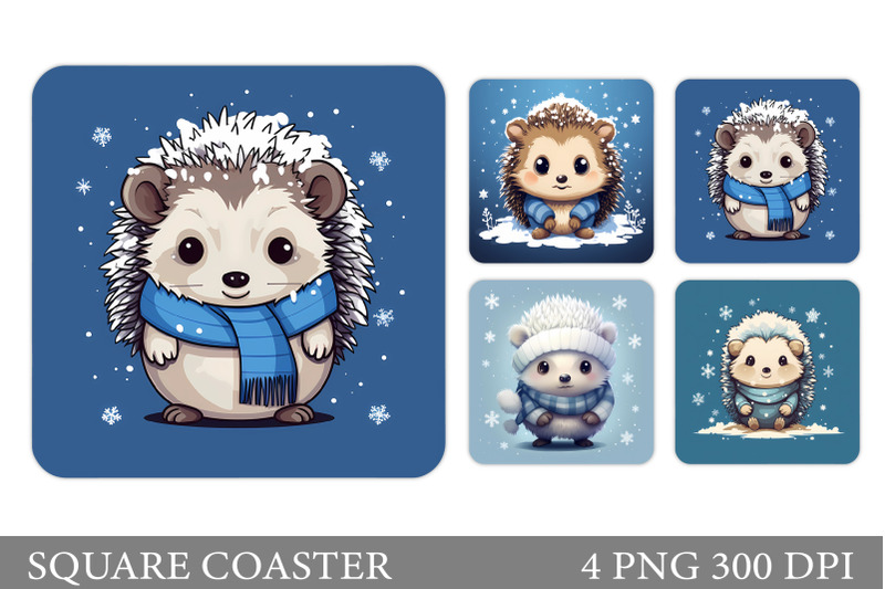 hedgehog-square-coaster-cute-hedgehog-winter-coaster-design